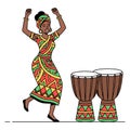 Dancing Kwanzaa Woman with Drums Vector Illustration Royalty Free Stock Photo