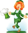 Dancing leprechaun with goblet of green beer