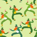 Dancing Leprechaun pattern seamless. Irish background. St.Patrick`s Day. Holiday in Ireland Royalty Free Stock Photo