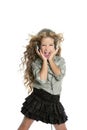 Dancing little blond girl headphones music singing