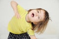 Dancing little girl having fun isolated, happy childhood concept, positive expressing emotion Royalty Free Stock Photo