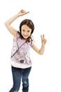 Dancing little girl headphones music Royalty Free Stock Photo