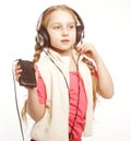 Dancing little girl headphones music singing on white background Royalty Free Stock Photo