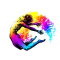 Dancing man boy jumping with color splashes on white background. Vector illustration Royalty Free Stock Photo