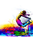 Dancing man boy jumping with color splashes on white background. Vector illustration Royalty Free Stock Photo