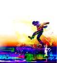 Dancing man boy jumping with color splashes on white background. Vector illustration Royalty Free Stock Photo