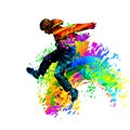 Dancing man boy jumping with color splashes on white background. Vector illustration Royalty Free Stock Photo