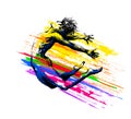 Dancing man boy jumping with color splashes on white background. Vector illustration Royalty Free Stock Photo