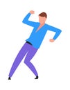 Dancing man. Cartoon young dancer in night disco club or musical festival event. Active moving to music. Isolated