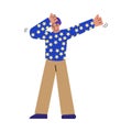 Dancing man or guy character, cartoon sketch vector illustration isolated.