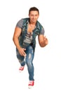 Dancing man in jeans clothes Royalty Free Stock Photo