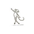 Dancing monkey freehand drawing isolated on white background. Sketch doodle monkey ballerina. Animal related trendy t-shirt Royalty Free Stock Photo