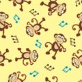 Dancing monkey to music seamless pattern Royalty Free Stock Photo