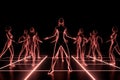 dancing neon cyber girls red hologram generative ai