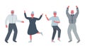 Dancing older people. Cheerful retirees. Old men and old women rejoice and dance Royalty Free Stock Photo