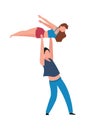 Dancing people. Cartoon couple performing choreographic element. Isolated pair of professional dancers showing trick