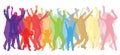 Dancing people crowd silhouette colored transparent. Vector illustration