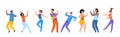 Dancing people. Happy trendy men and women dancers, group of happy young people enjoying dance. Vector modern isolated