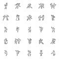 Dancing people line icons set