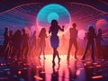 Dancing people in the night club. Disco party. Vector illustration. Royalty Free Stock Photo