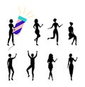 Dancing People Silhouettes Having Fun Together. Female Characters Collection in Colorful Clothing Enjoying Dance Party