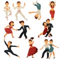 Dancing people vector flat icons characters dance different dances