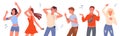 Dancing people vector illustration set. Cartoon young happy man and woman group of dancer characters listen to music Royalty Free Stock Photo