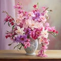 Dancing Petals: An Artistic Bouquet of Silky Orchids and Pink Carnations