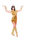 Dancing pharaoh woman wearing a egyptian costume. Royalty Free Stock Photo