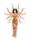 Dancing pharaoh woman wearing a egyptian costume. Royalty Free Stock Photo