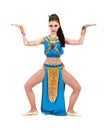 Dancing pharaoh woman wearing a egyptian costume. Royalty Free Stock Photo