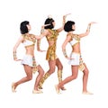 Dancing pharaoh women wearing a egyptian costume. Royalty Free Stock Photo