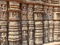 Dancing postures with musicians on the walls of Sun Temple, Konark