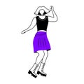 Dancing punk girl flat contour vector illustration Royalty Free Stock Photo