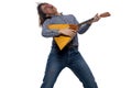 Dancing rock young man with balalaika