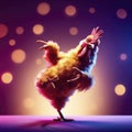 Dancing Rooster party animal doing. the Chicken dance on solid background color bright bokeh. ai generative