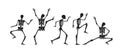 Dancing and running black silhouettes of skeletons. Royalty Free Stock Photo