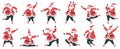 Dancing Santa Claus. Funny cartoon Santa Claus dancing and jumping characters vector illustration set. Cute dancing