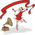 Dancing santa claus, gramophone and banner