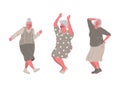 Dancing senior people. Cheerful active women. Old women have fun and dance. Positive elderly people