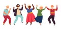 Dancing seniors. Elderly party, senior people dance fun. Old friends, isolated happy active grandparents, diverse