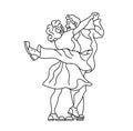 Dancing seniors. Happy old people have fun. Active pensioners.Couple silhouettes dancing swing, rock or lindy hop.