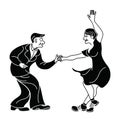 Dancing seniors. Happy old people have fun. Active pensioners.Retro vintage black silhouette dancer.Couple silhouettes