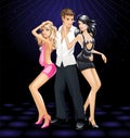 Dancing girls and guy on dance floor Royalty Free Stock Photo