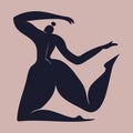 Dancing silhouette of a woman, inspired by Matisse. Dance of the female body in motion. Vector cut-out illustration Royalty Free Stock Photo