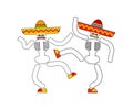 Dancing skeleton. Day of dead in mexico. Skull in sombrero isolated. Dia de los Muertos Mexican holiday sign