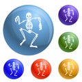 Dancing skeleton icons set vector