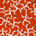 Dancing skeleton seamless pattern. Hell background. underworld Royalty Free Stock Photo