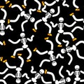 Dancing skeleton seamless pattern. Hell background. underworld o Royalty Free Stock Photo