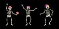 Dancing skeletons in floral wreaths. Every skeleton can be used separately.